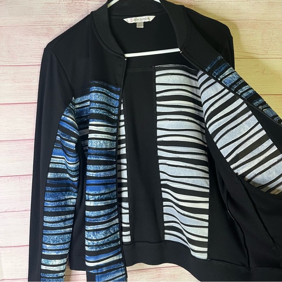 Erin London Blue White Black‎ Stripe Full Zipper Light Weight Jacket Size 2 - Picture 7 of 8